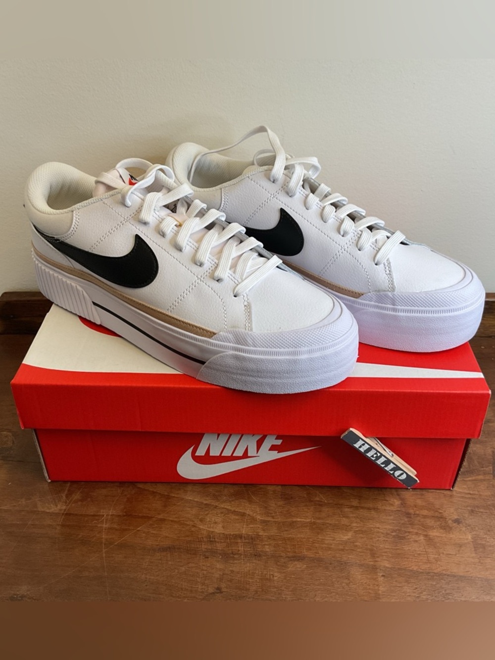 Nike DM7590-100 Court Legacy Lift Low White Hemp Black Swoosh Women’s 10 New